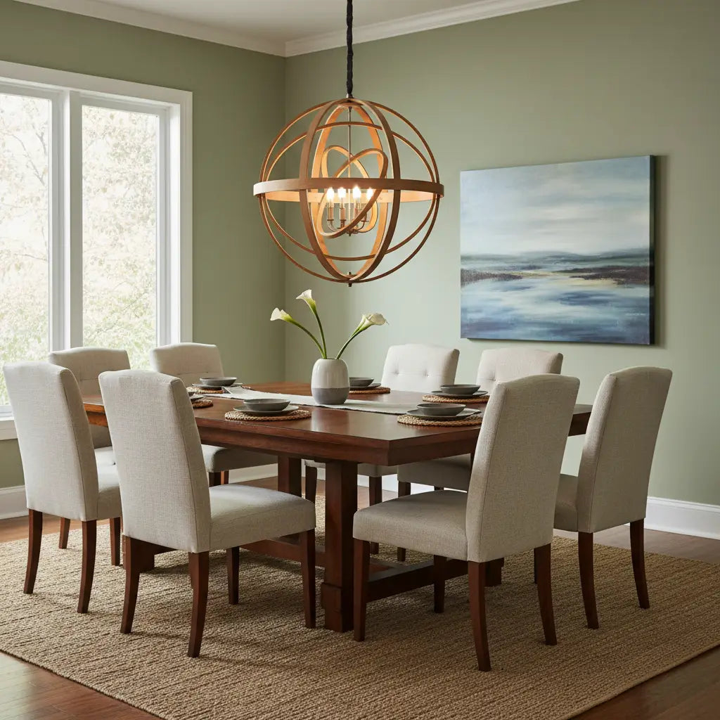 Salle à manger élégante avec suspension design en bois