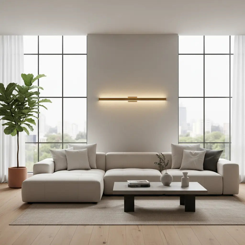 Salon moderne et épuré avec éclairage d'ambiance