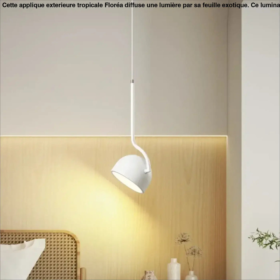Suspension luminaire elanka blanc minimaliste avec tige courbée élégante et abat-jour en forme de dôme luminaire scandinave