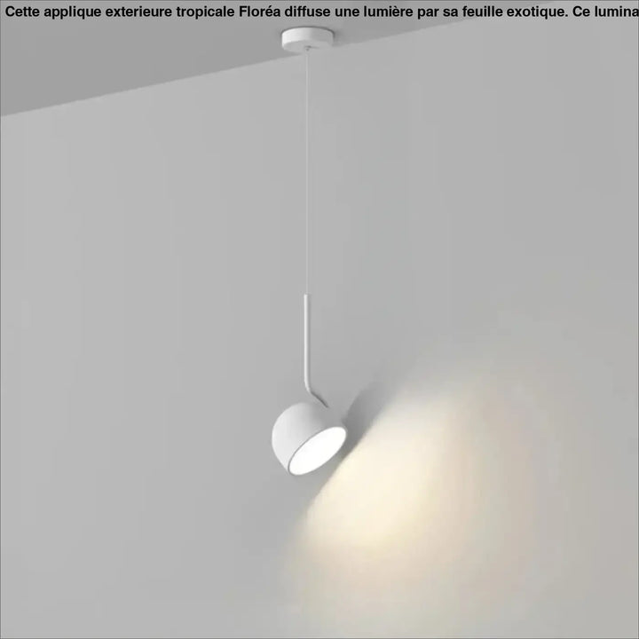Suspension luminaire elanka blanc minimaliste avec tige incurvée et tête sphérique diffusant une lumière chaude