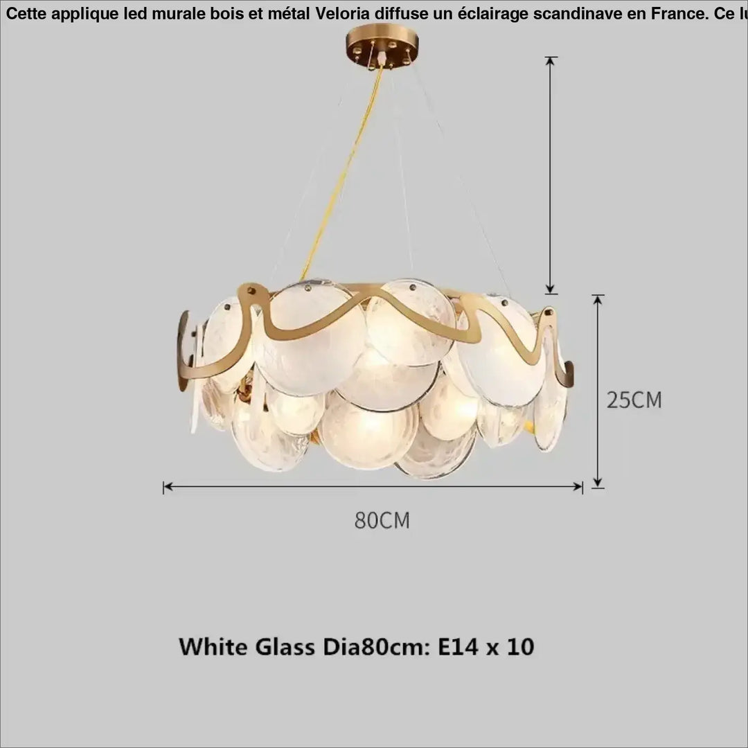 Suspension luminaire en verre blanc et structure dorée chic