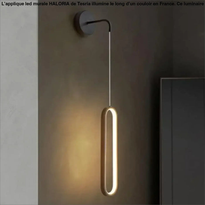 Applique led murale haloria minimaliste avec luminaire led ovale allongé émettant une lumière chaude élégante