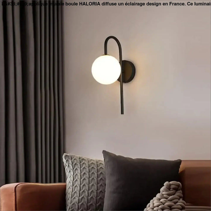 Applique mural boule moderne en métal noir avec globe en verre dépoli pour éclairage mural intérieur haloria