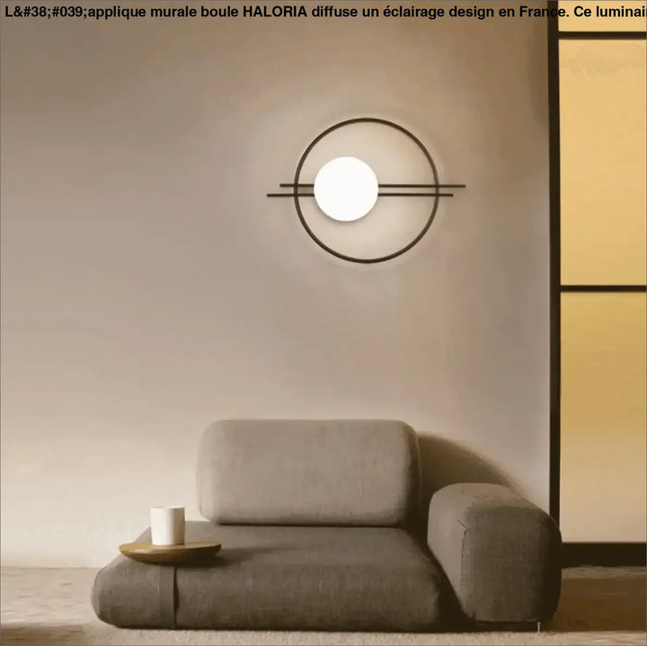 Applique mural boule haloria noir minimaliste avec lumière sphérique blanche diffuse pour éclairage mural contemporain