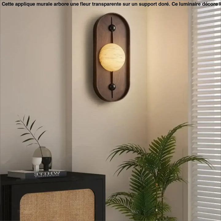 Applique Murale Ovale En Bois Foncé Avec Boule Blanche