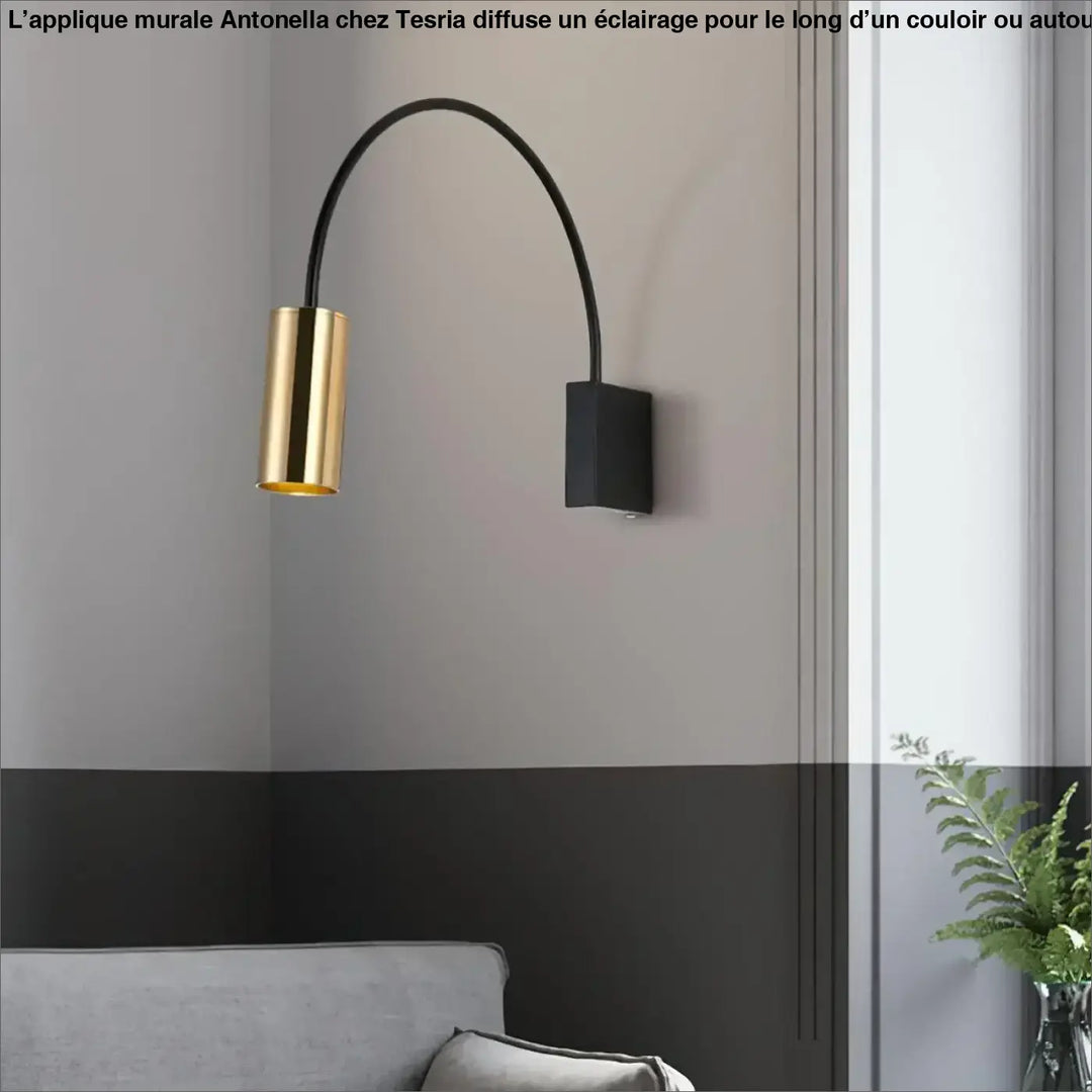 Applique Murale Arc En Métal Noir Et Tête Cylindrique
