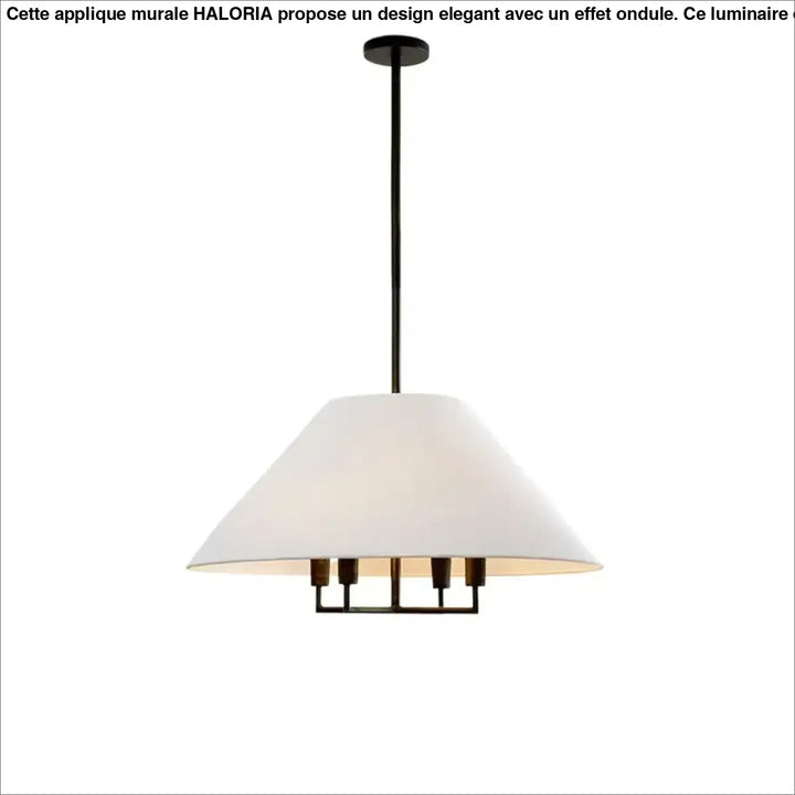 Suspension luminaire tissuni en métal noir moderne avec abat-jour large en tissu écru et quatre douilles à ampoule apparentes