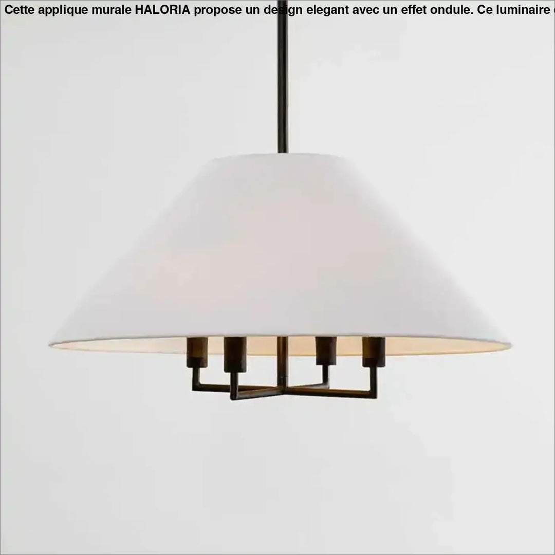 Suspension luminaire tissuni avec abat-jour large en tissu blanc et cadre en métal bronze foncé moderne