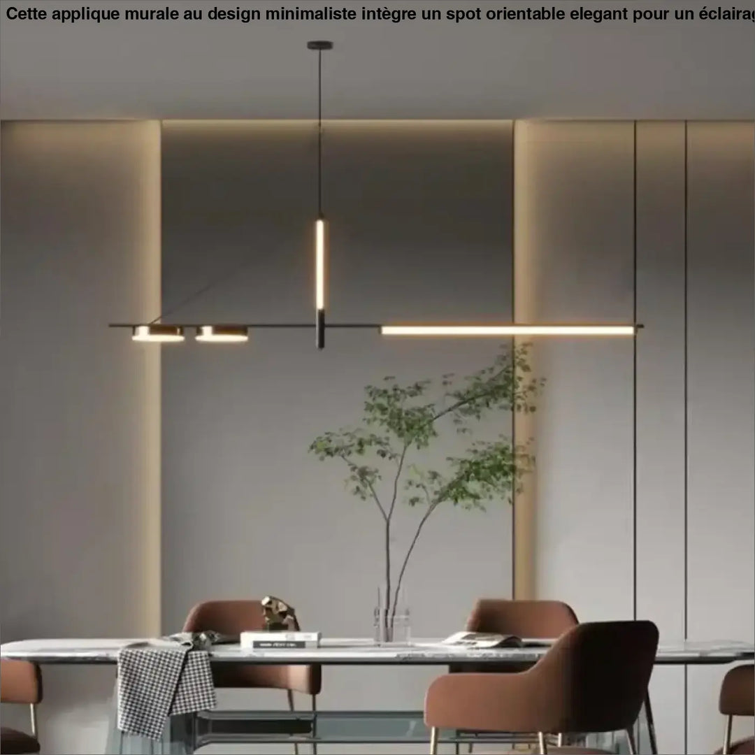 Suspension luminaire restih avec cadre métallique noir moderne et bande led chaude intégrée pour un éclairage minimaliste