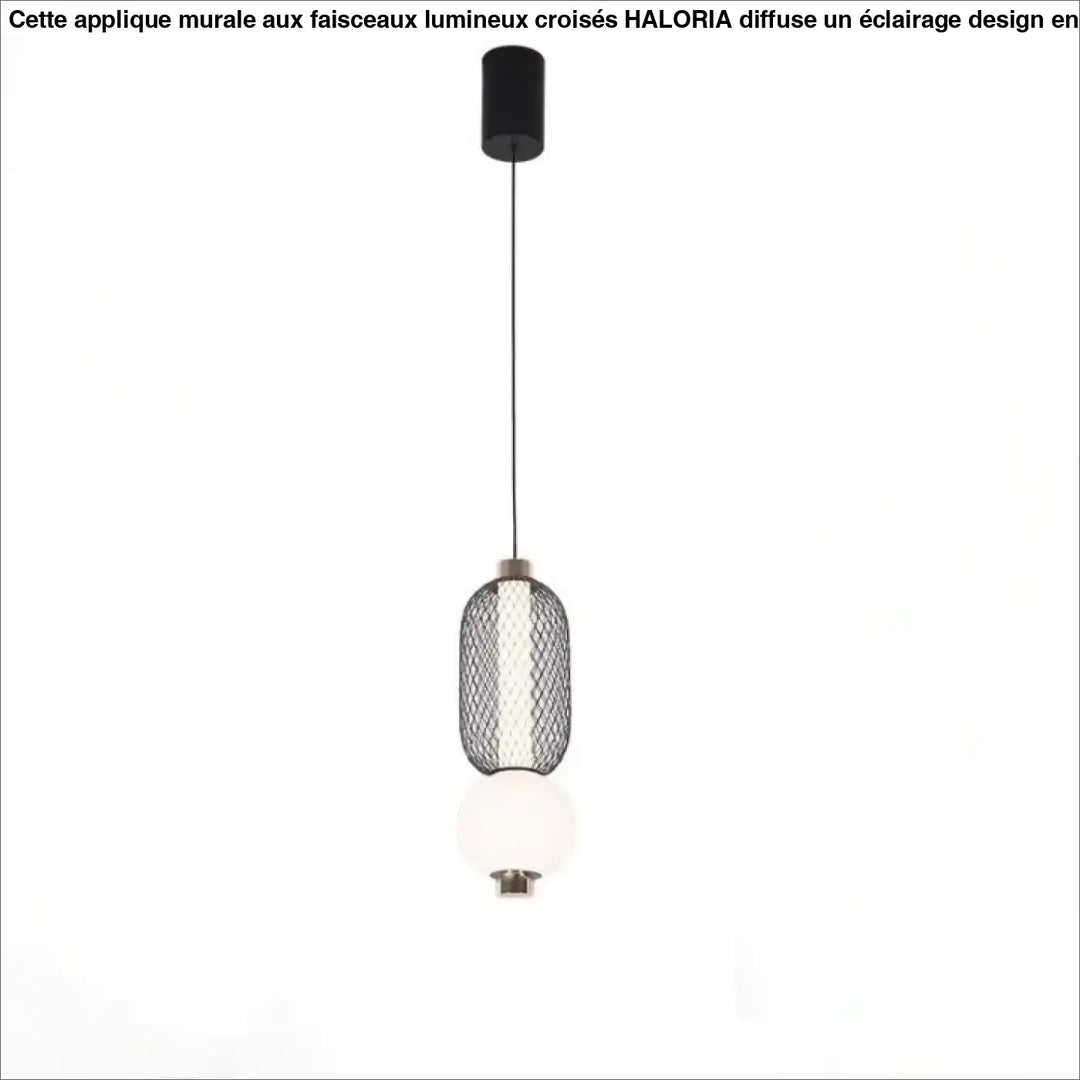 Suspension luminaire vaka avec montage au plafond cylindrique noir, corde fine, abat-jour en maille et globe en verre dépoli