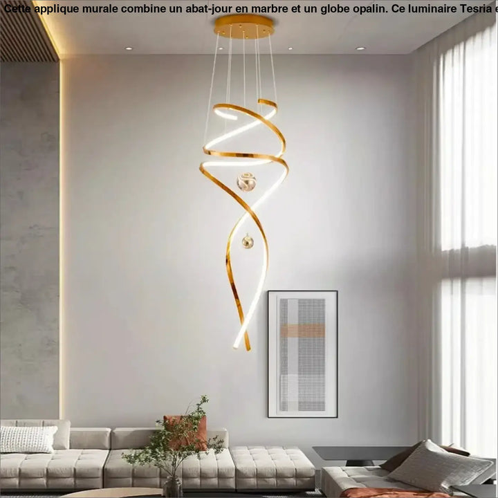 Suspension Spirale LED Dorée Design Pour Plafond Haut