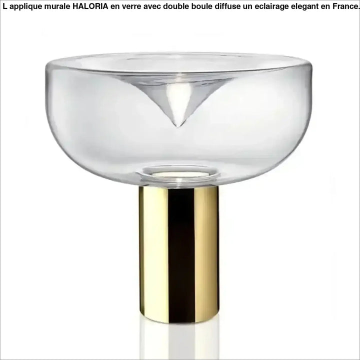Lampe de table gloss avec bol en verre clair et base cylindrique dorée pour décoration intérieure design sculptural