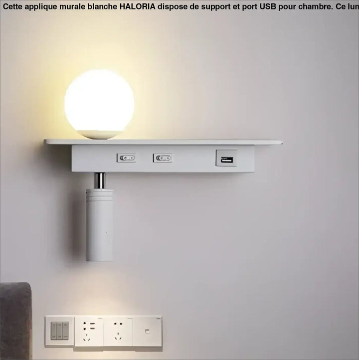 Applique Murale Blanche À Support Et Port USB Pour Chambre Moderne