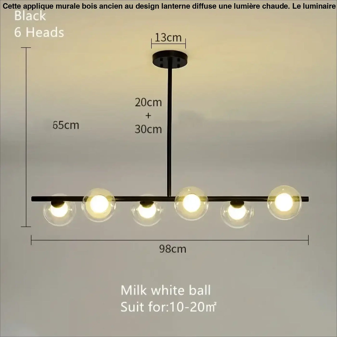 Suspension luminaire minimaliste noir et verre opalin chic