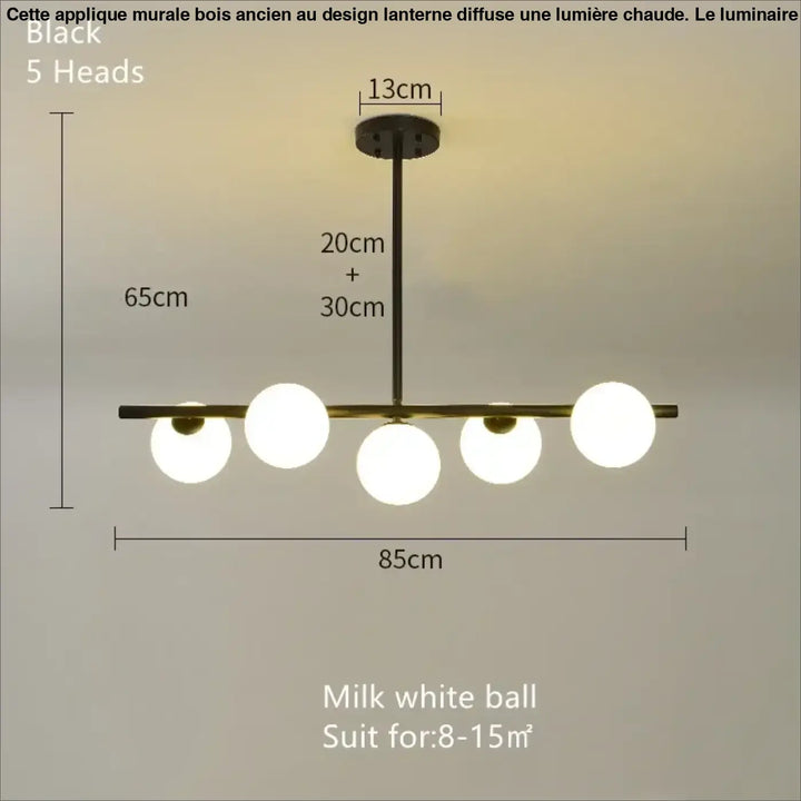 Suspension luminaire minimaliste noir et verre opalin chic