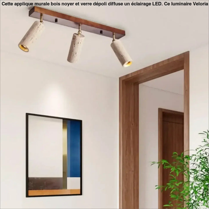 Plafonnier spots en pierre et bois au design scandinave et moderne