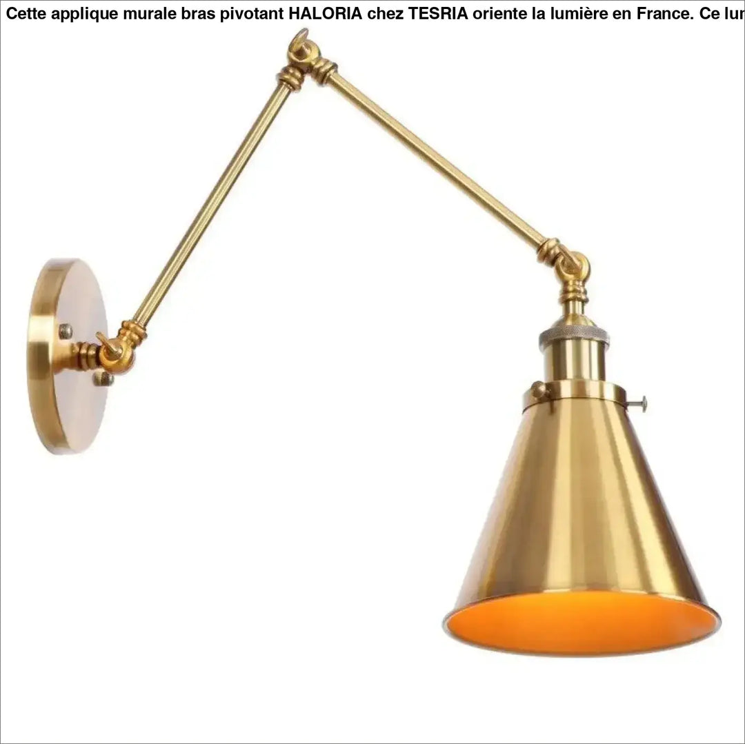 Applique murale bras pivotant en laiton avec abat-jour conique finition orange intérieur HALORIA