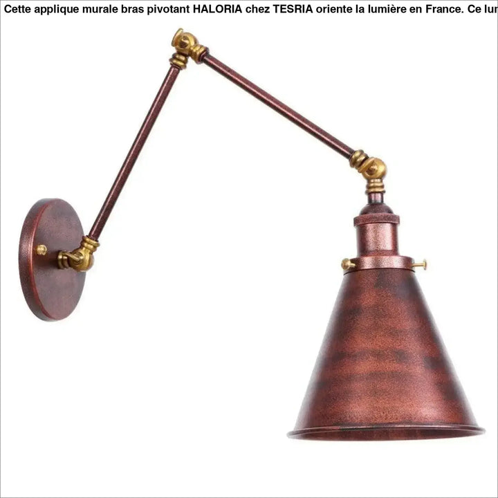 Applique murale bras pivotant industrielle finition cuivre avec accents en laiton et bras réglable haloria