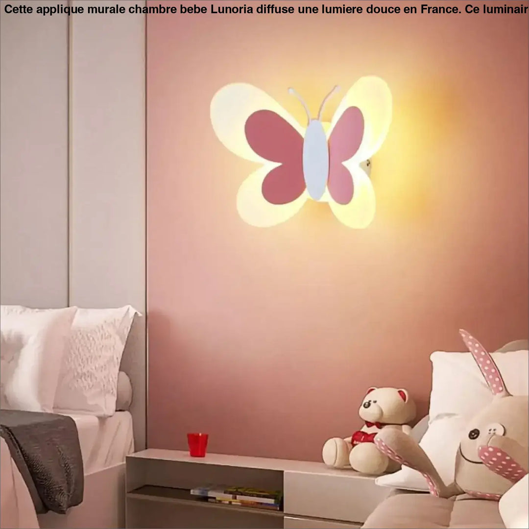 Applique murale chambre bébé lunoria en forme de papillon doux et lumineux avec ailes translucides rose et blanc