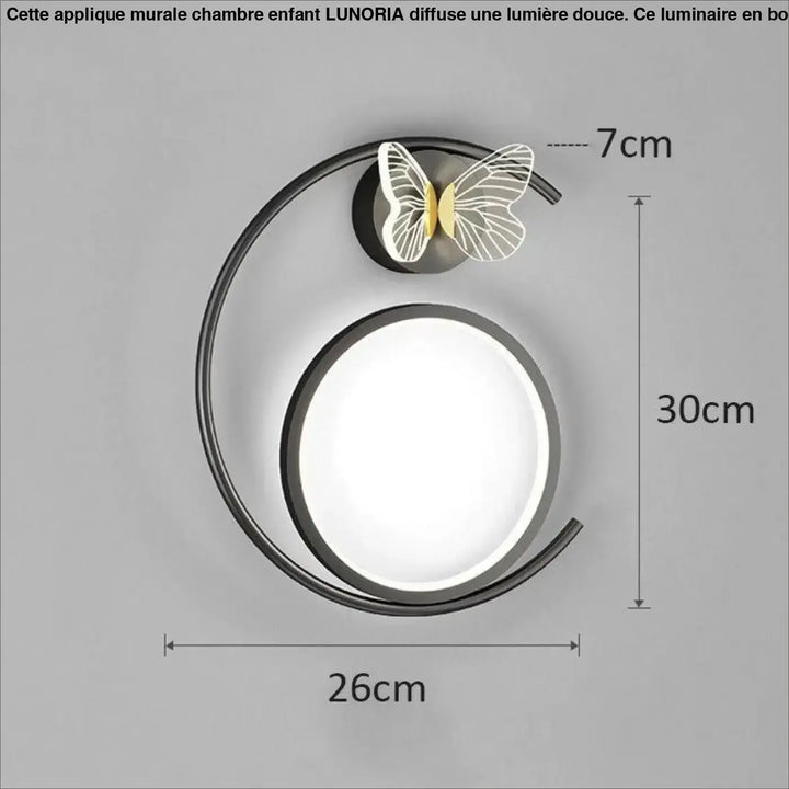 Applique murale chambre lune noire avec papillon blanc pour décoration murale chambre enfant lunoria