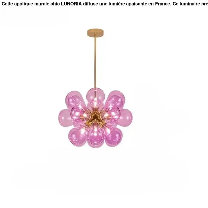 Suspension luminaire anthya en verre soufflé rose avec effet floral et accents métalliques dorés
