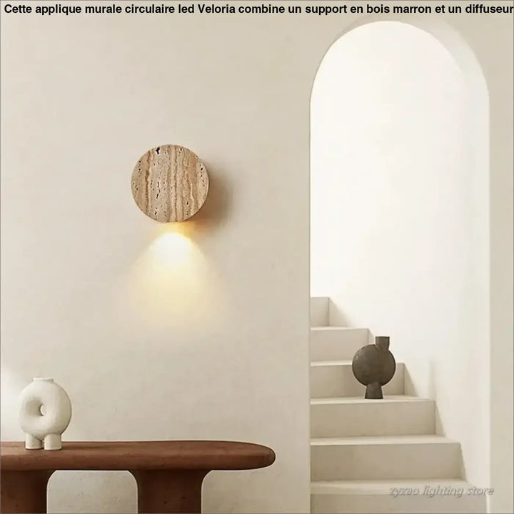 Applique murale ronde LED à l'effet pierre volcanique beige

