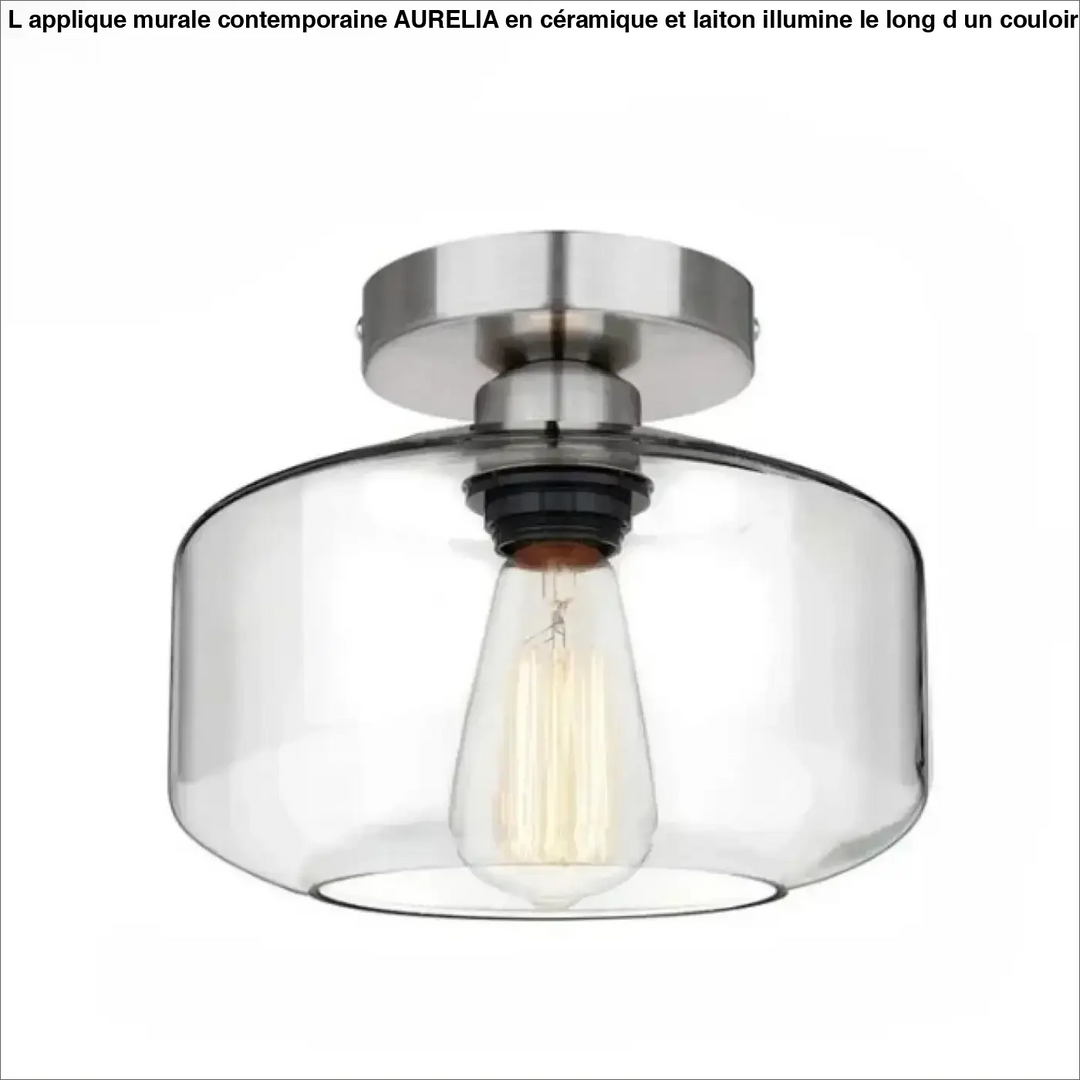 Luminaire plafonnier alto moderne en nickel brossé avec abat-jour en verre clair et ampoule edison apparente