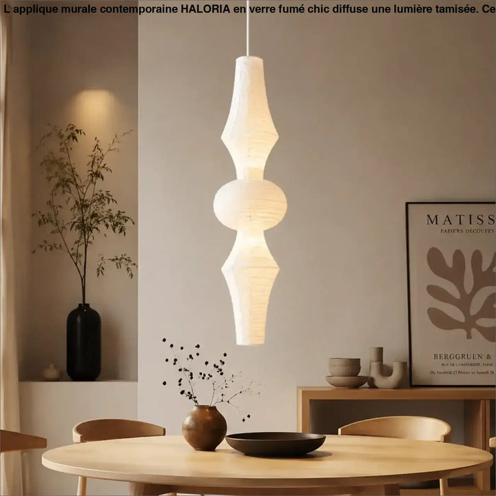 Suspension luminaire arvena en papier moderne off-white avec design sculptural segmenté suspendu au plafond