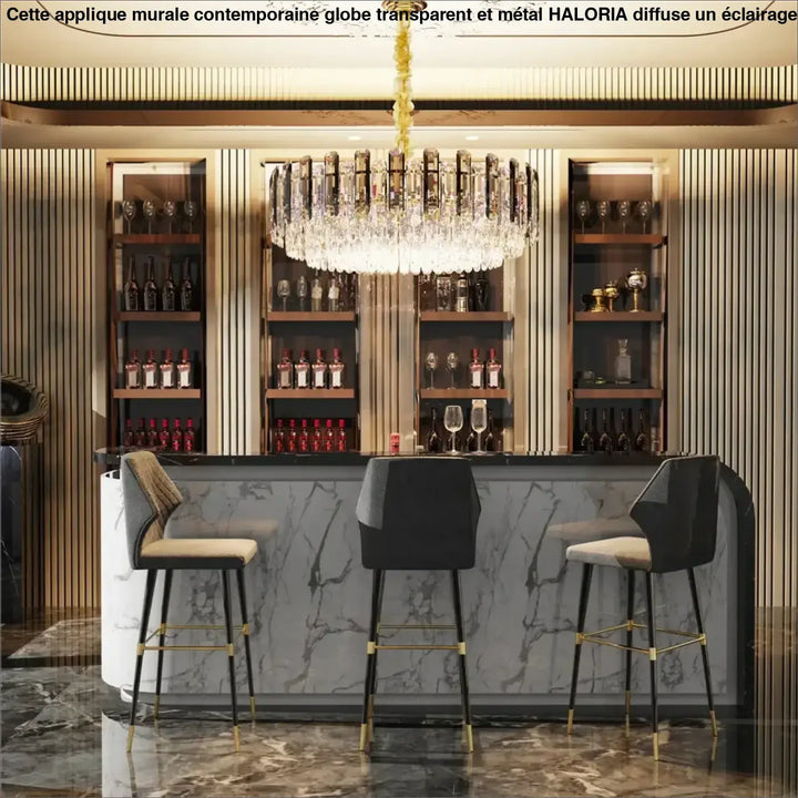 Suspension moderne rond cristal argenté raffinée pour salon