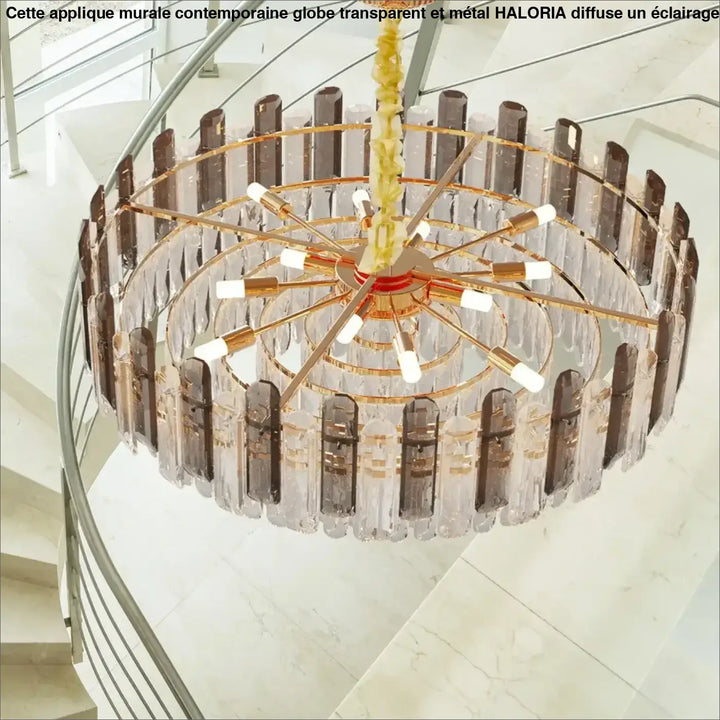Suspension moderne rond cristal argenté raffinée pour salon