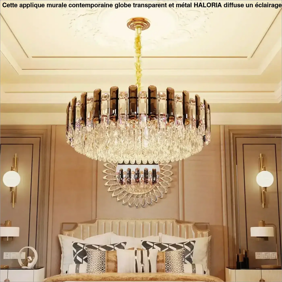 Suspension moderne rond cristal argenté raffinée pour salon