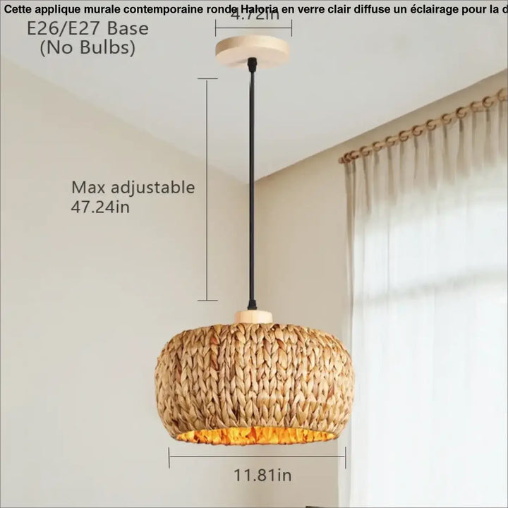 Suspension bohème en fibres végétales beige style naturel
