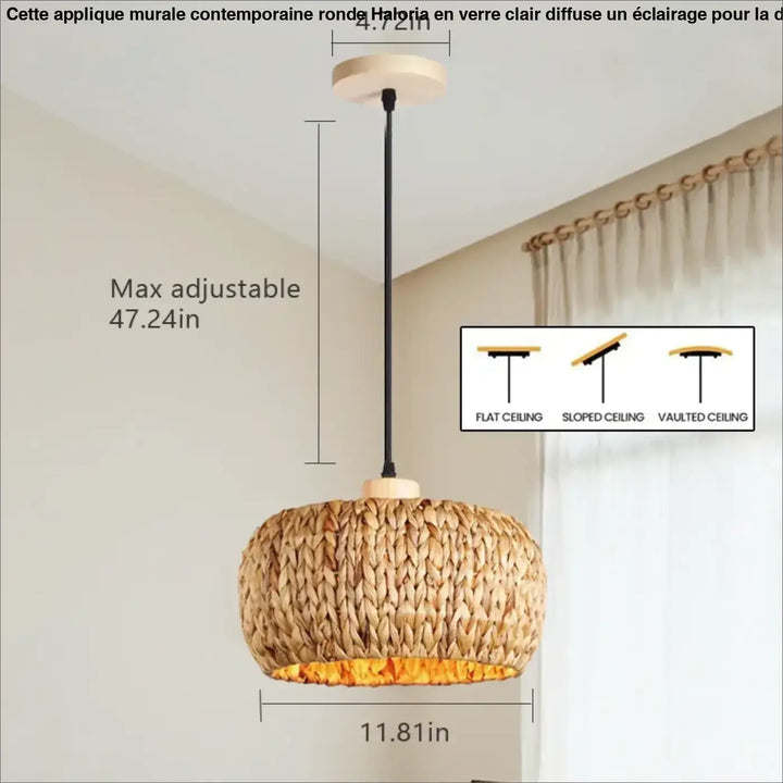 Suspension bohème en fibres végétales beige style naturel