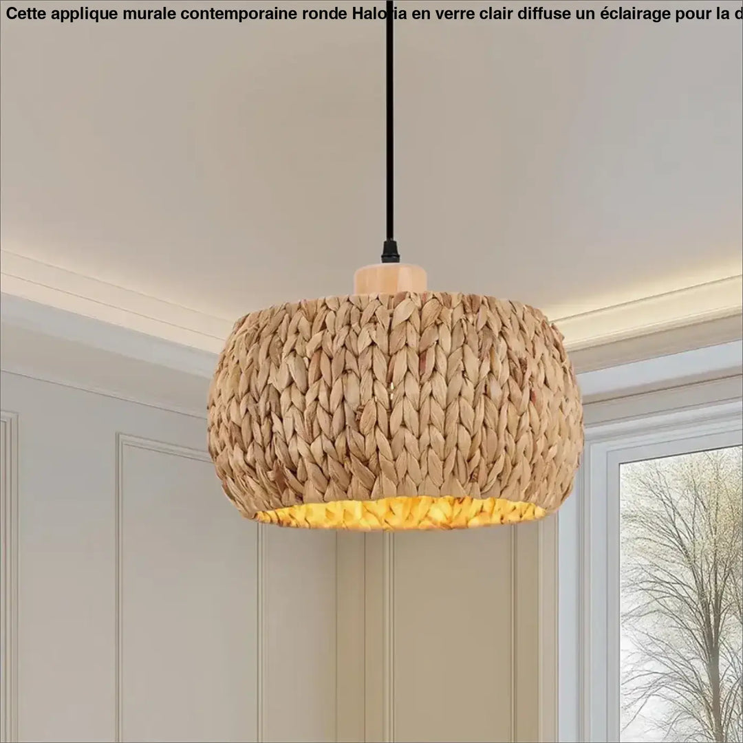 Suspension bohème en fibres végétales beige style naturel