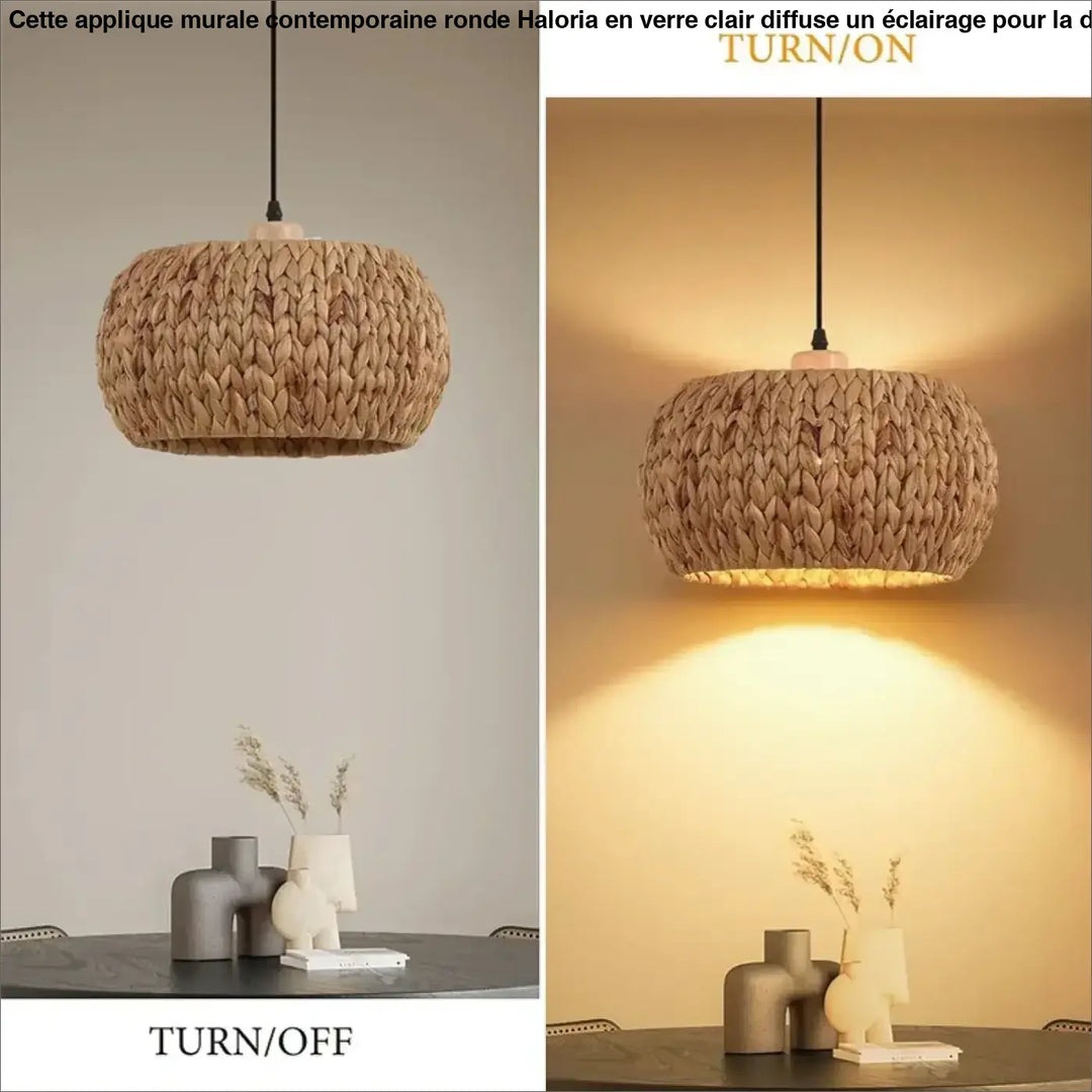 Suspension bohème en fibres végétales beige style naturel