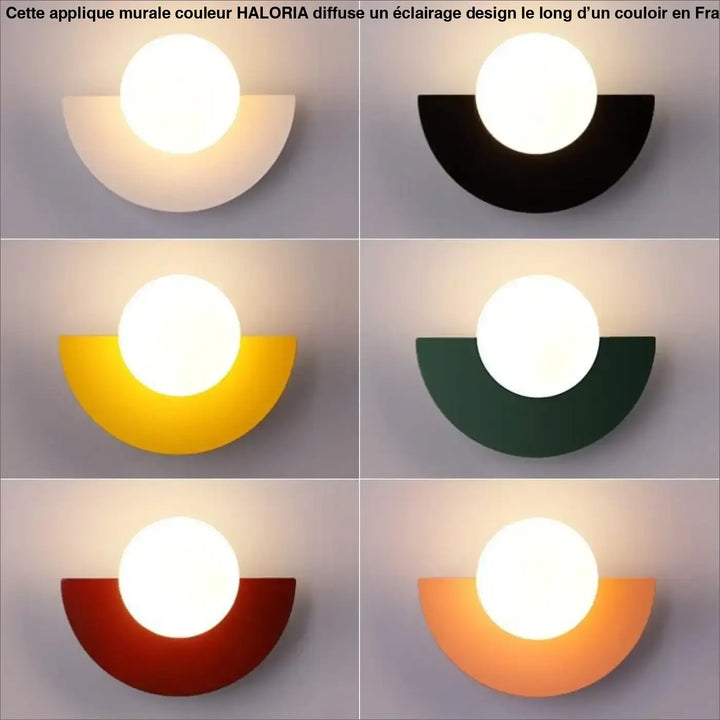 Applique murale couleur haloria avec base incurvée mate et ampoule sphérique lumineuse moderne et minimaliste