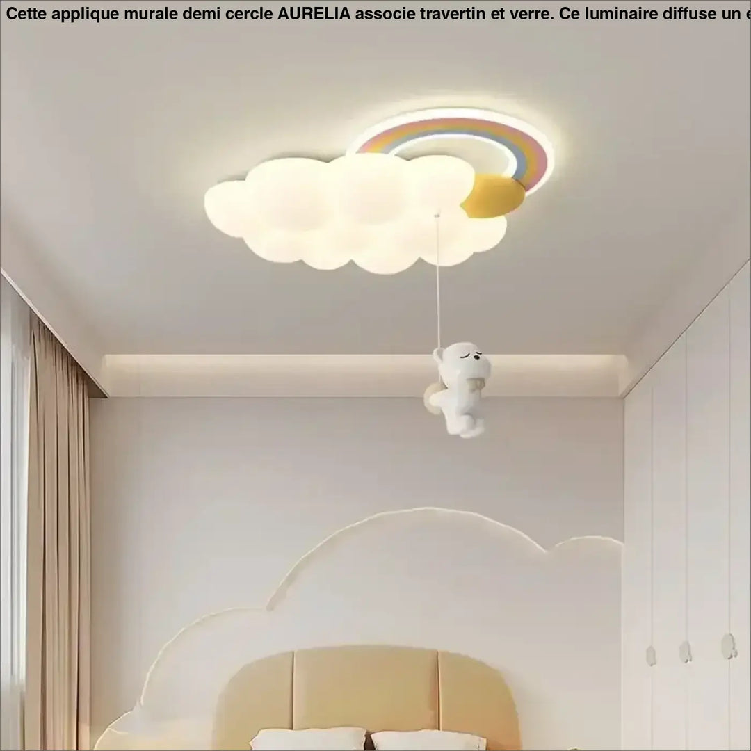 Plafonnier Enfant Nuage Et Peluche Avec Lumière Led Blanc