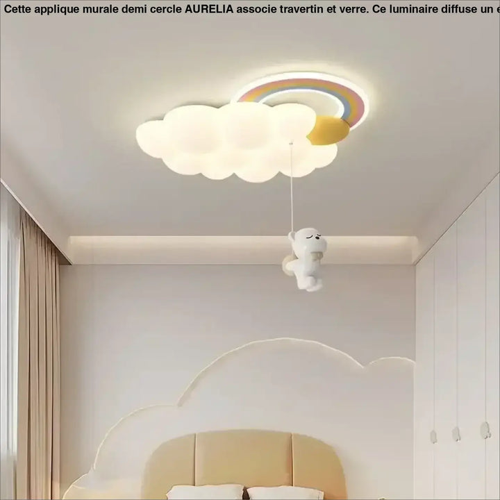 Plafonnier Enfant Nuage Et Peluche Avec Lumière Led Blanc