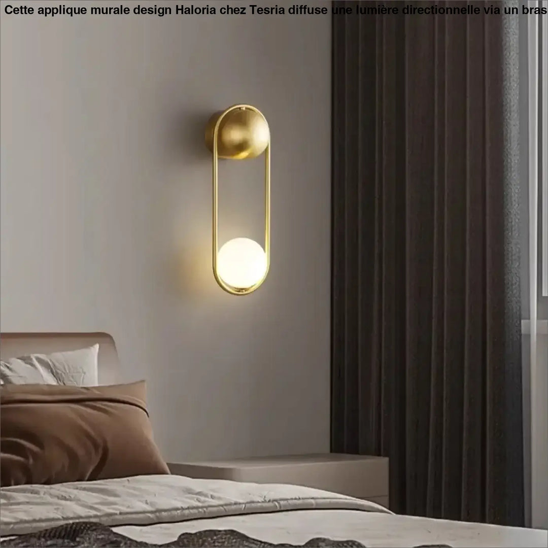 Applique murale métal doré isaih avec cadre ovale élancé et deux sphères pour une lumière blanche moderne