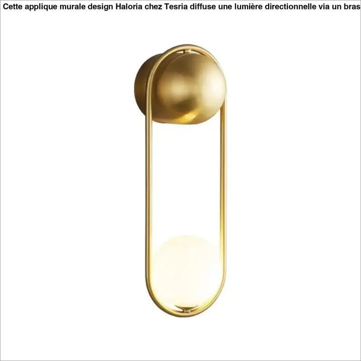 Applique murale isaiah en métal doré avec design minimaliste et deux sphères en verre pour lumière blanche elegante