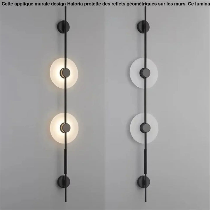 Applique murale moderne noire en métal avec abat-jour circulaire en verre dépoli pour salle à manger