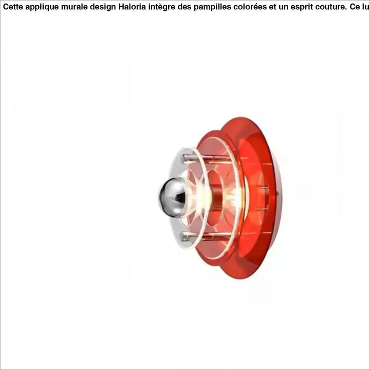 Applique murale azylo en acrylique rouge translucide avec ampoule sphérique chrome et anneaux concentriques style ufo flying saucer
