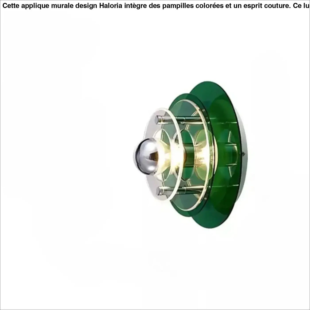 Applique murale azylo verte en verre avec ampoule sphérique chrome et anneaux concentriques style ufo flying saucer