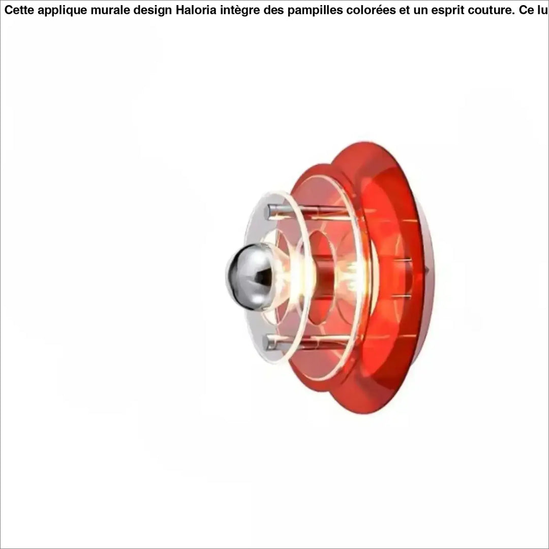 Applique murale azylo en acrylique rouge translucide avec ampoule sphérique chrome et anneaux circulaires concentriques style flying saucer wall