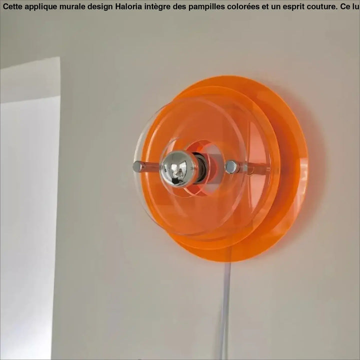 Applique murale acrylique orange translucide avec support ampoule chrome poli design ufo flying saucer moderne