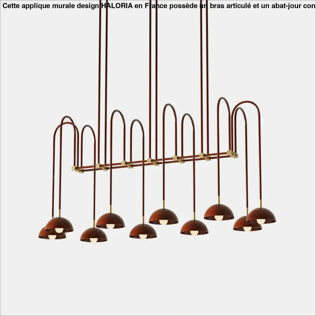 Suspension luminaire rumia en bronze et laiton avec bras arqués et abat-jour semi-sphériques pour un design moderne