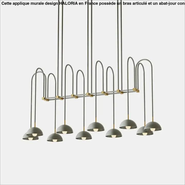 Suspension luminaire rumia en métal gris moderne avec bras courbés et abat-jour en forme de dôme pour présence spectaculaire et design moderne