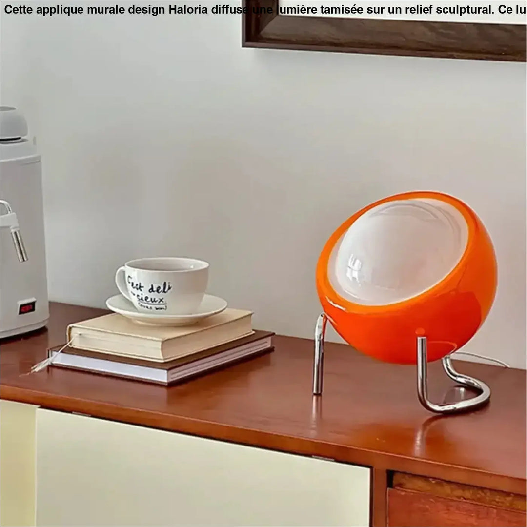 Lampe de table orya orange vif avec pieds chromés et diffuseur opalin pour un design de table élégant