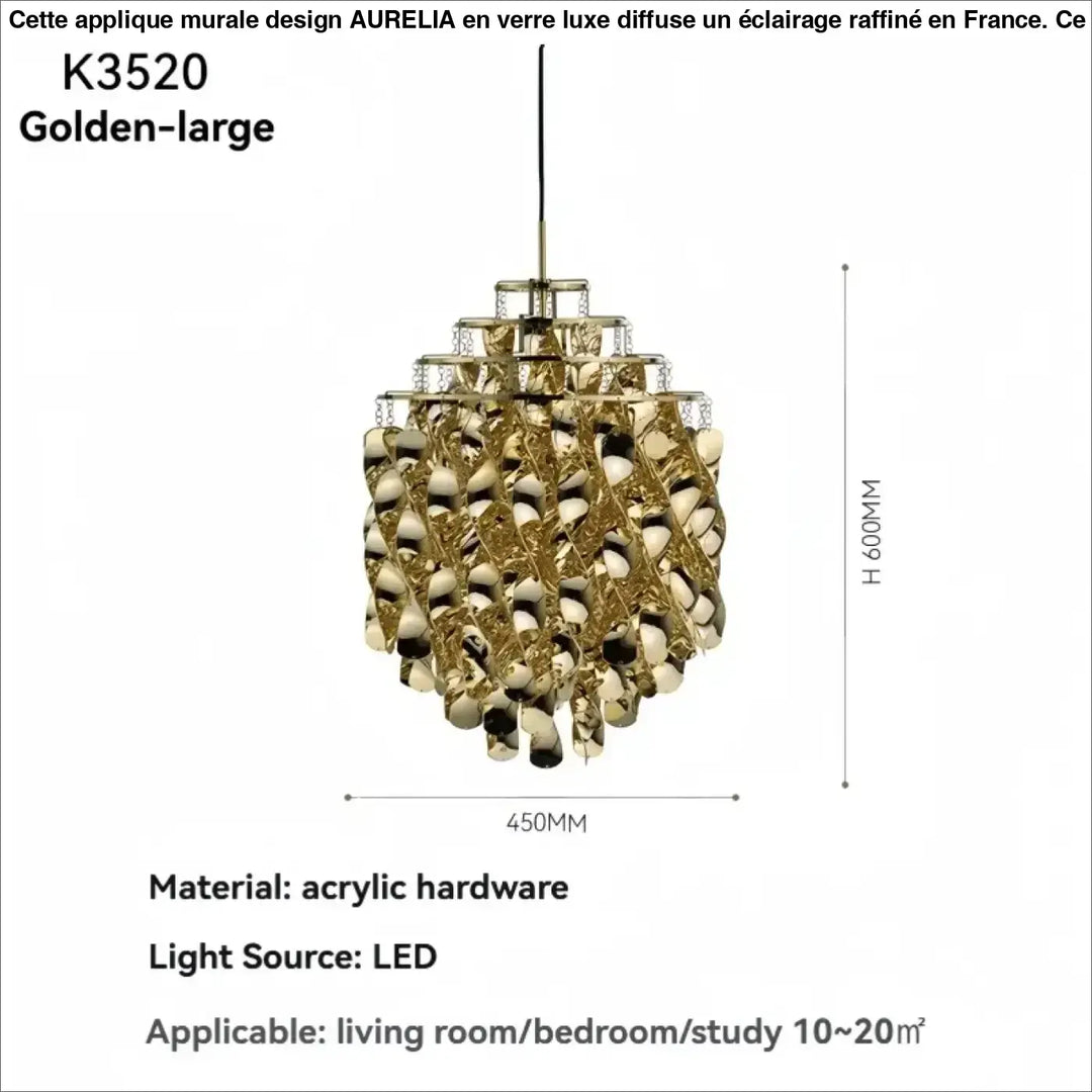 Suspension luxe acrylique dorée design moderne led raffiné