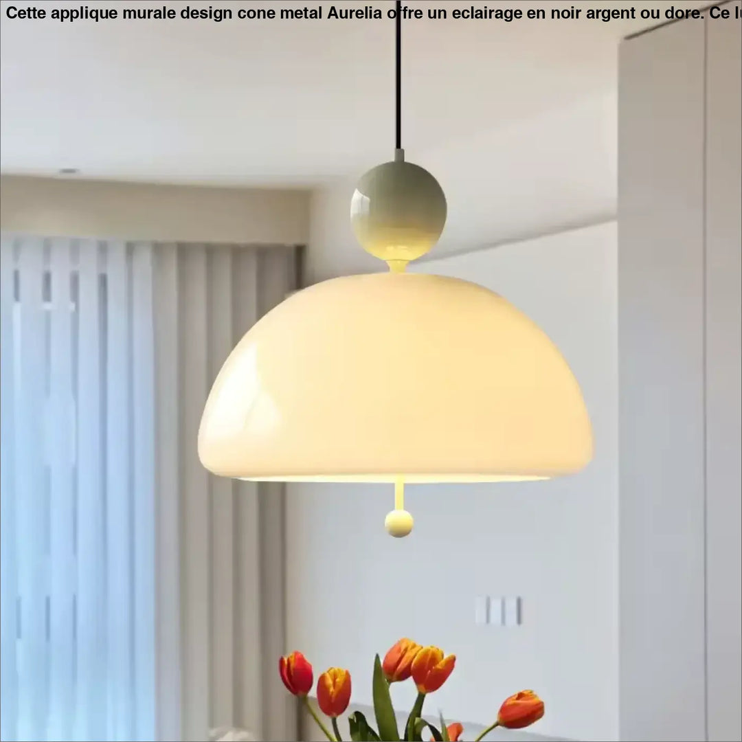 Suspension Luminaire Verre Demi Globe Blanc Et Finitions Couleur